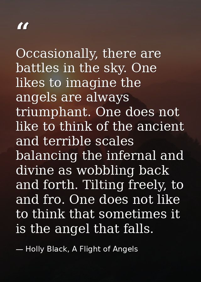 Occasionally, there are battles in the sky. One likes to imagine the angels are always triumphant. One does not like to  — Holly Black, A Flight of Angels