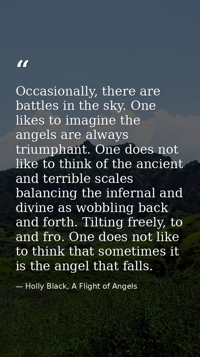 Occasionally, there are battles in the sky. One likes to imagine the angels are always triumphant. One does not like to  — Holly Black, A Flight of Angels