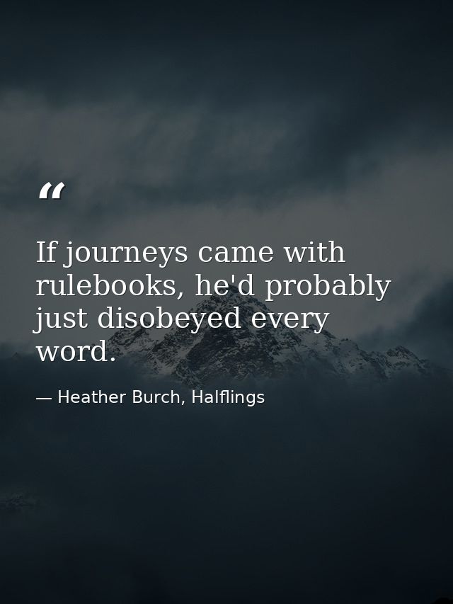 If journeys came with rulebooks, he'd probably just disobeyed every word. — Heather Burch, Halflings