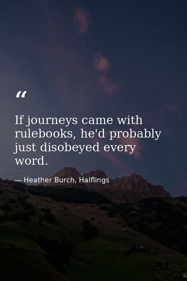 If journeys came with rulebooks, he'd probably just disobeyed every word. — Heather Burch, Halflings