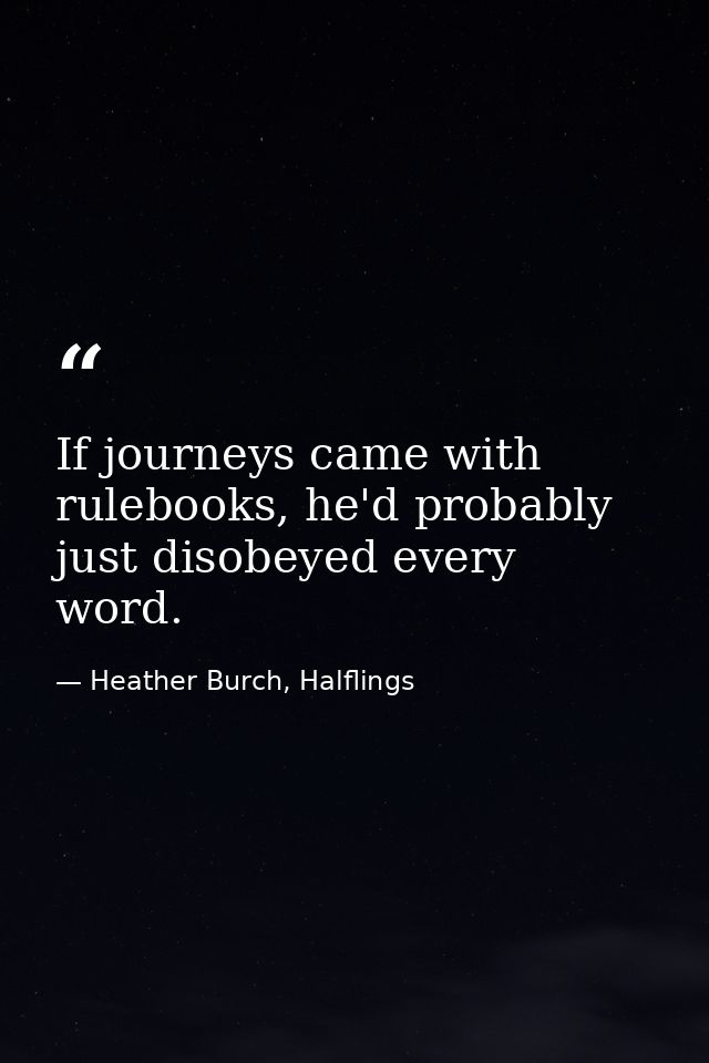 If journeys came with rulebooks, he'd probably just disobeyed every word. — Heather Burch, Halflings
