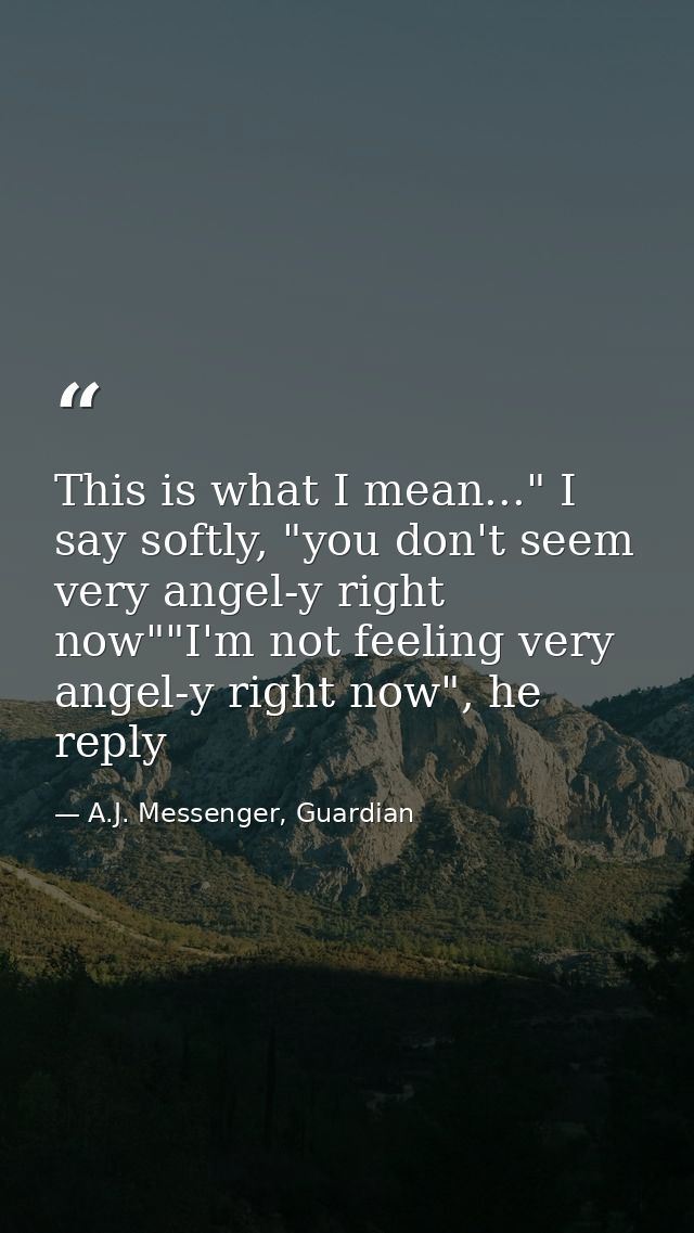 This is what I mean..." I say softly, "you don't seem very angel-y right now""I'm not feeling very angel-y right now", h — A.J. Messenger, Guardian