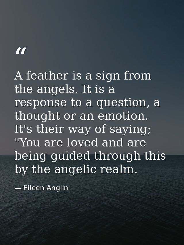 A feather is a sign from the angels. It is a response to a question, a thought or an emotion. It's their way of saying;  — Eileen Anglin