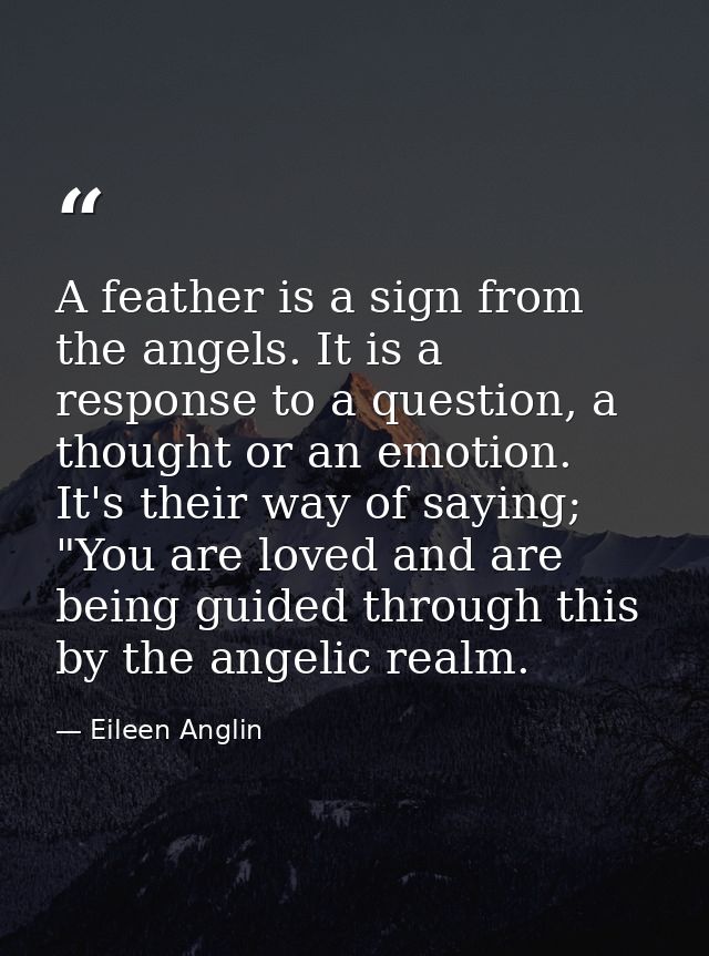 A feather is a sign from the angels. It is a response to a question, a thought or an emotion. It's their way of saying;  — Eileen Anglin