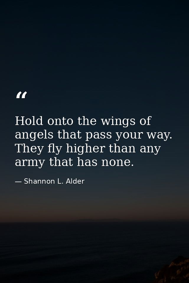 Hold onto the wings of angels that pass your way. They fly higher than any army that has none. — Shannon L. Alder