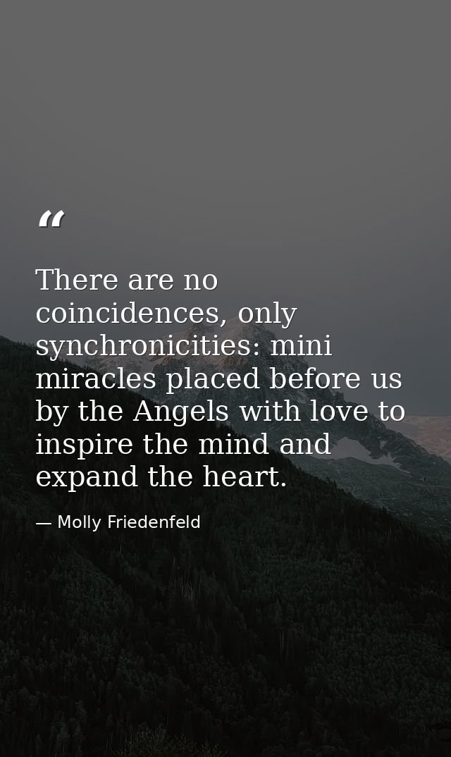 There are no coincidences, only synchronicities: mini miracles placed before us by the Angels with love to inspire the m — Molly Friedenfeld