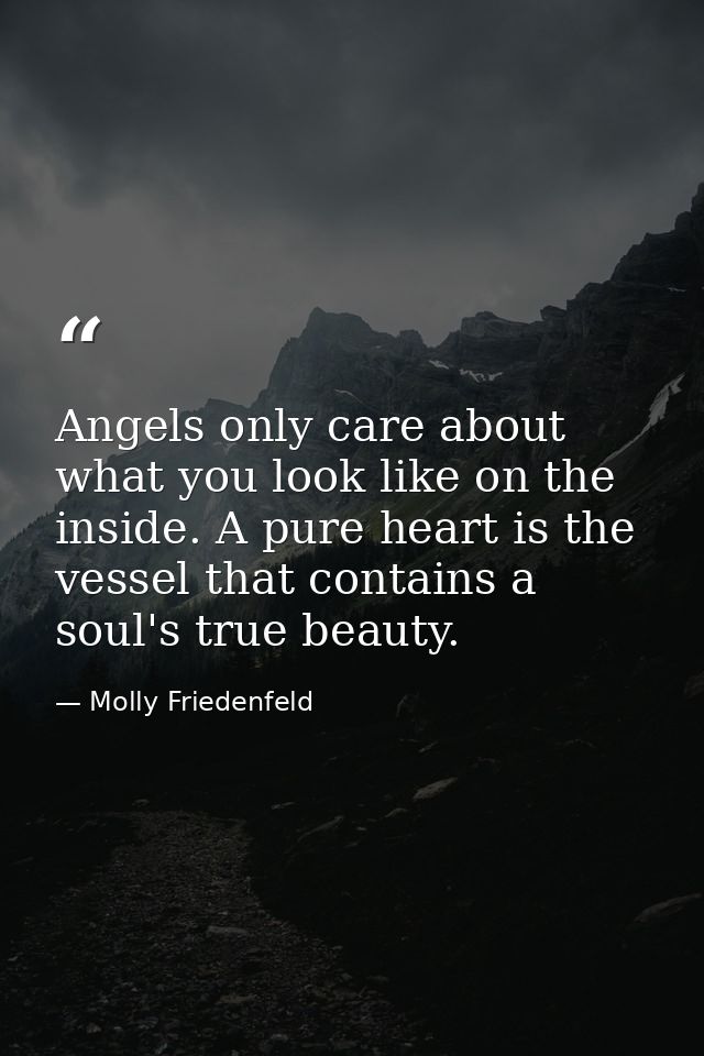 Angels only care about what you look like on the inside. A pure heart is the vessel that contains a soul's true beauty. — Molly Friedenfeld