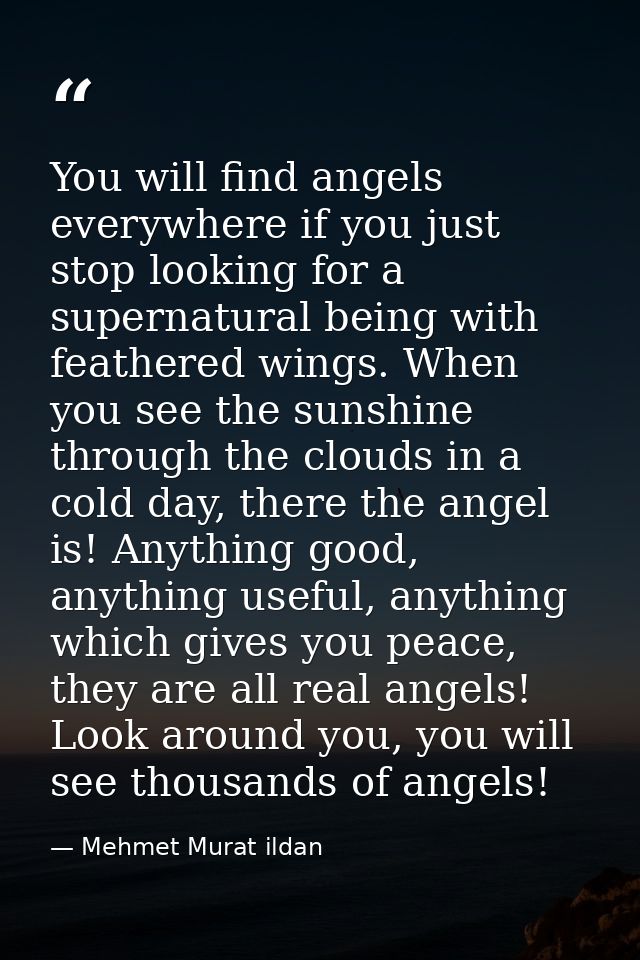 You will find angels everywhere if you just stop looking for a supernatural being with feathered wings. When you see the — Mehmet Murat ildan