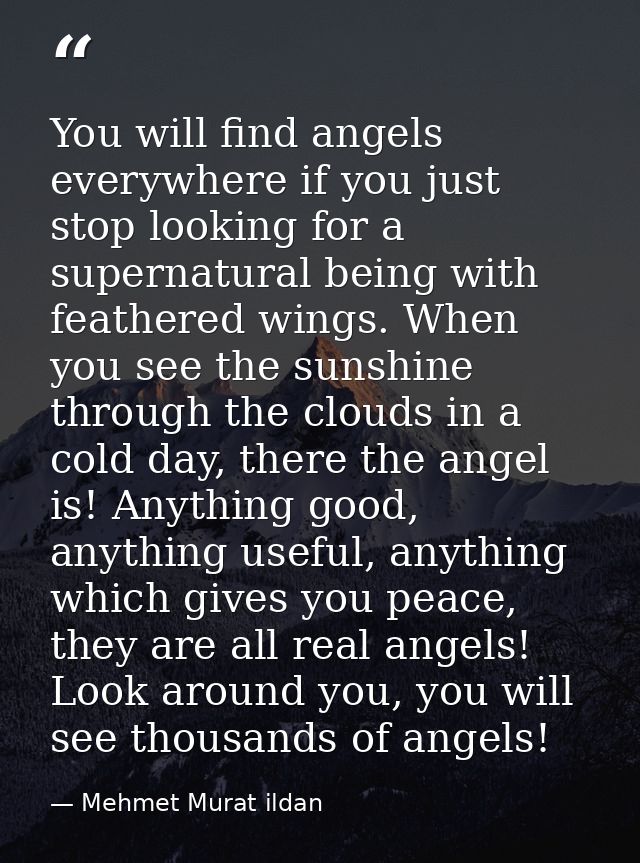 You will find angels everywhere if you just stop looking for a supernatural being with feathered wings. When you see the — Mehmet Murat ildan