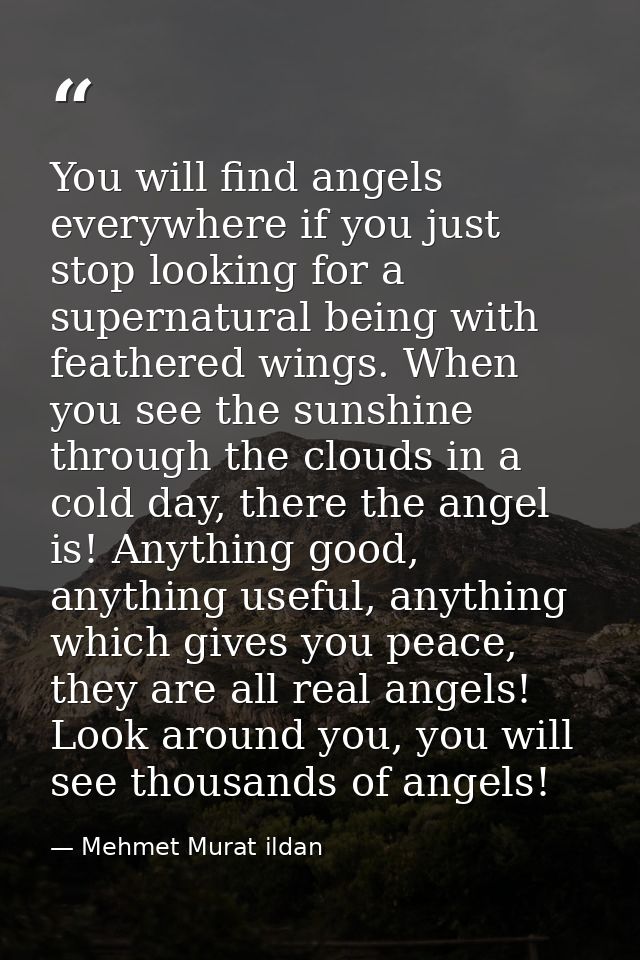 You will find angels everywhere if you just stop looking for a supernatural being with feathered wings. When you see the — Mehmet Murat ildan