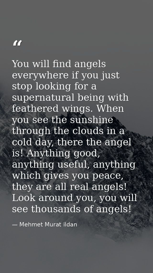 You will find angels everywhere if you just stop looking for a supernatural being with feathered wings. When you see the — Mehmet Murat ildan