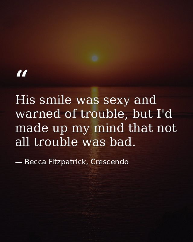 His smile was sexy and warned of trouble, but I'd made up my mind that not all trouble was bad. — Becca Fitzpatrick, Crescendo