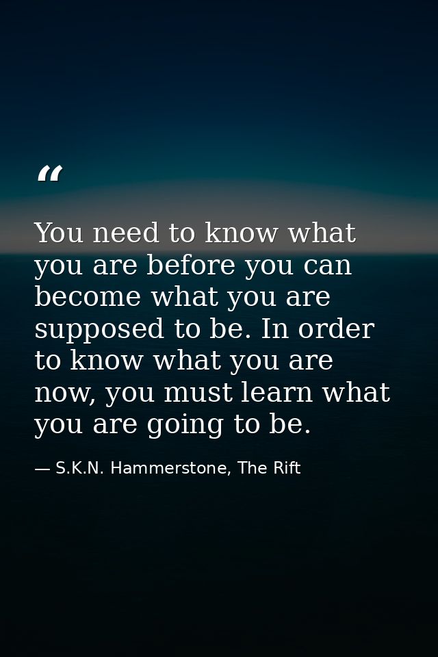 You need to know what you are before you can become what you are supposed to be. In order to know what you are now, you  — S.K.N. Hammerstone, The Rift