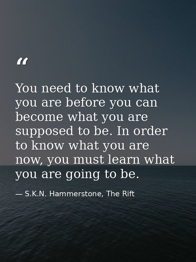 You need to know what you are before you can become what you are supposed to be. In order to know what you are now, you  — S.K.N. Hammerstone, The Rift