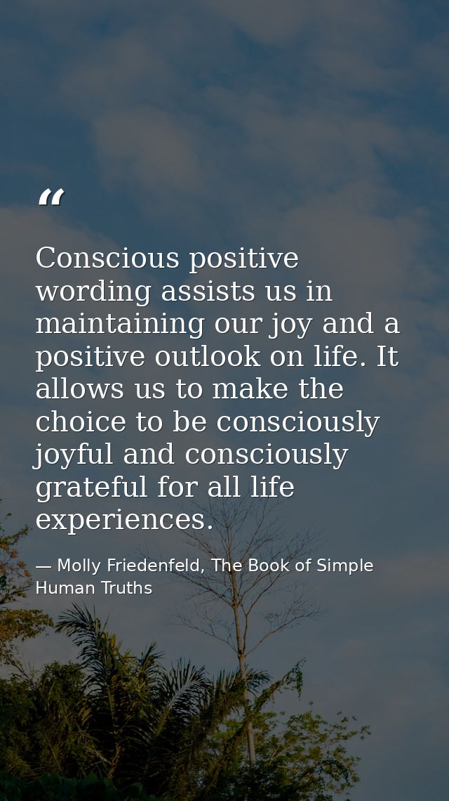 Conscious positive wording assists us in maintaining our joy and a positive outlook on life. It allows us to make the ch — Molly Friedenfeld, The Book of Simple Human Truths