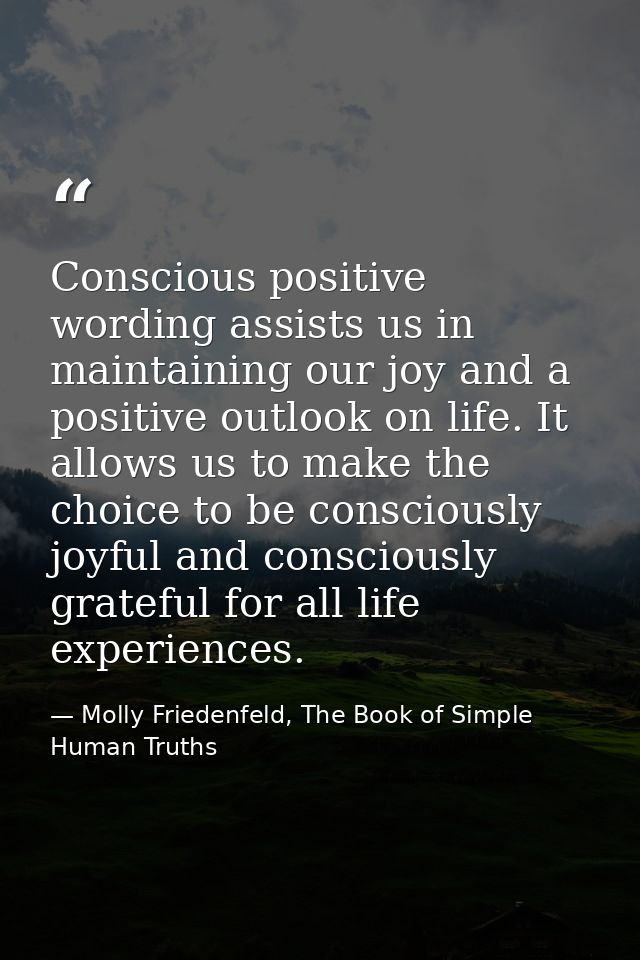 Conscious positive wording assists us in maintaining our joy and a positive outlook on life. It allows us to make the ch — Molly Friedenfeld, The Book of Simple Human Truths