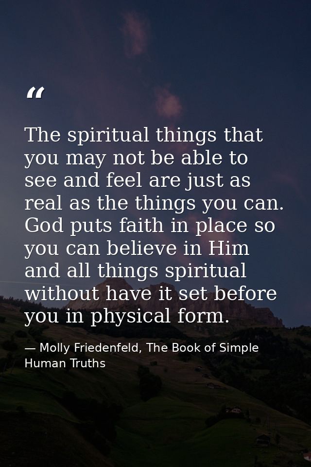 The spiritual things that you may not be able to see and feel are just as real as the things you can. God puts faith in  — Molly Friedenfeld, The Book of Simple Human Truths