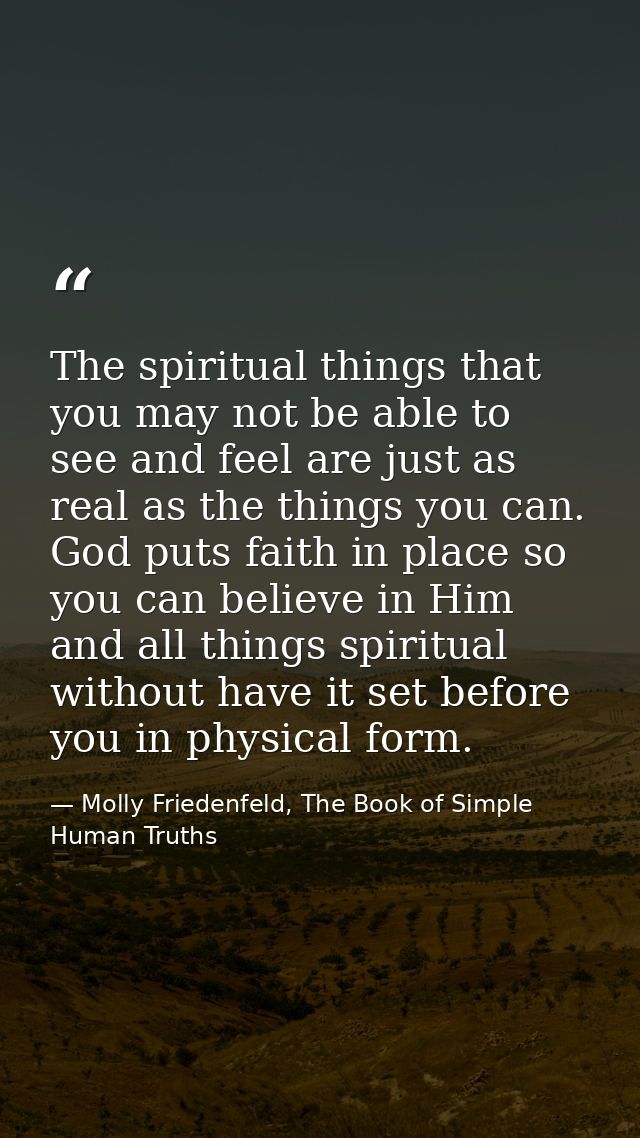 The spiritual things that you may not be able to see and feel are just as real as the things you can. God puts faith in  — Molly Friedenfeld, The Book of Simple Human Truths