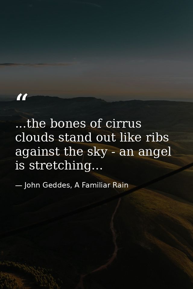 ...the bones of cirrus clouds stand out like ribs against the sky - an angel is stretching... — John Geddes, A Familiar Rain