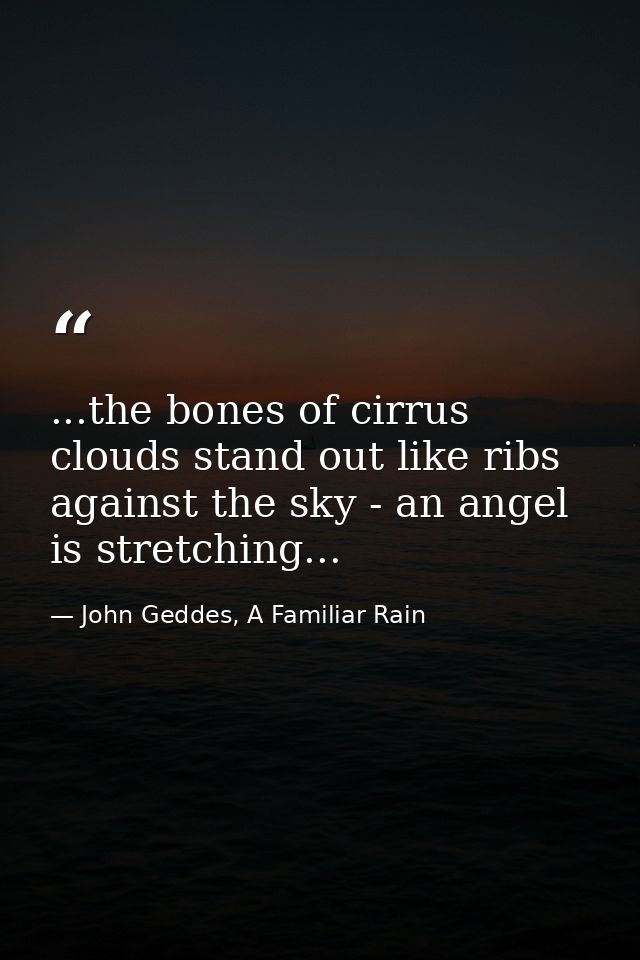 ...the bones of cirrus clouds stand out like ribs against the sky - an angel is stretching... — John Geddes, A Familiar Rain