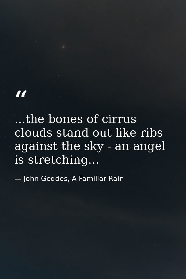 ...the bones of cirrus clouds stand out like ribs against the sky - an angel is stretching... — John Geddes, A Familiar Rain