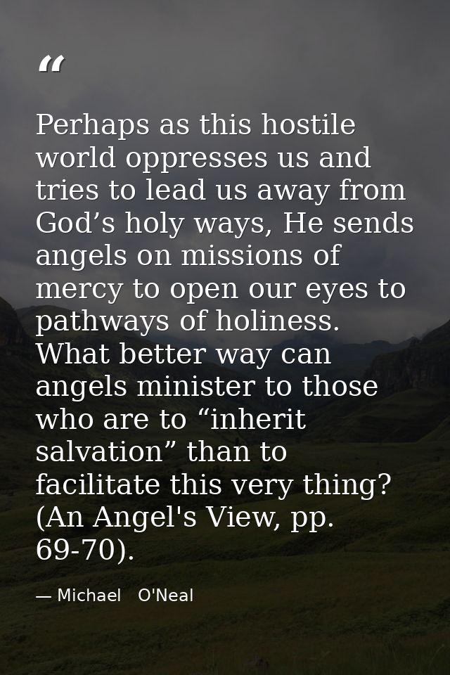 Perhaps as this hostile world oppresses us and tries to lead us away from God’s holy ways, He sends angels on missions o — Michael   O'Neal