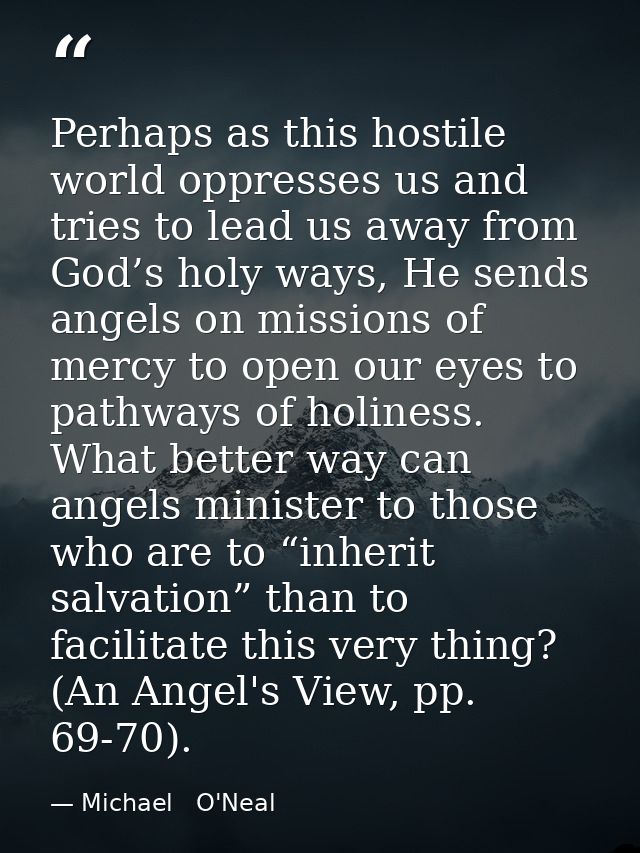 Perhaps as this hostile world oppresses us and tries to lead us away from God’s holy ways, He sends angels on missions o — Michael   O'Neal