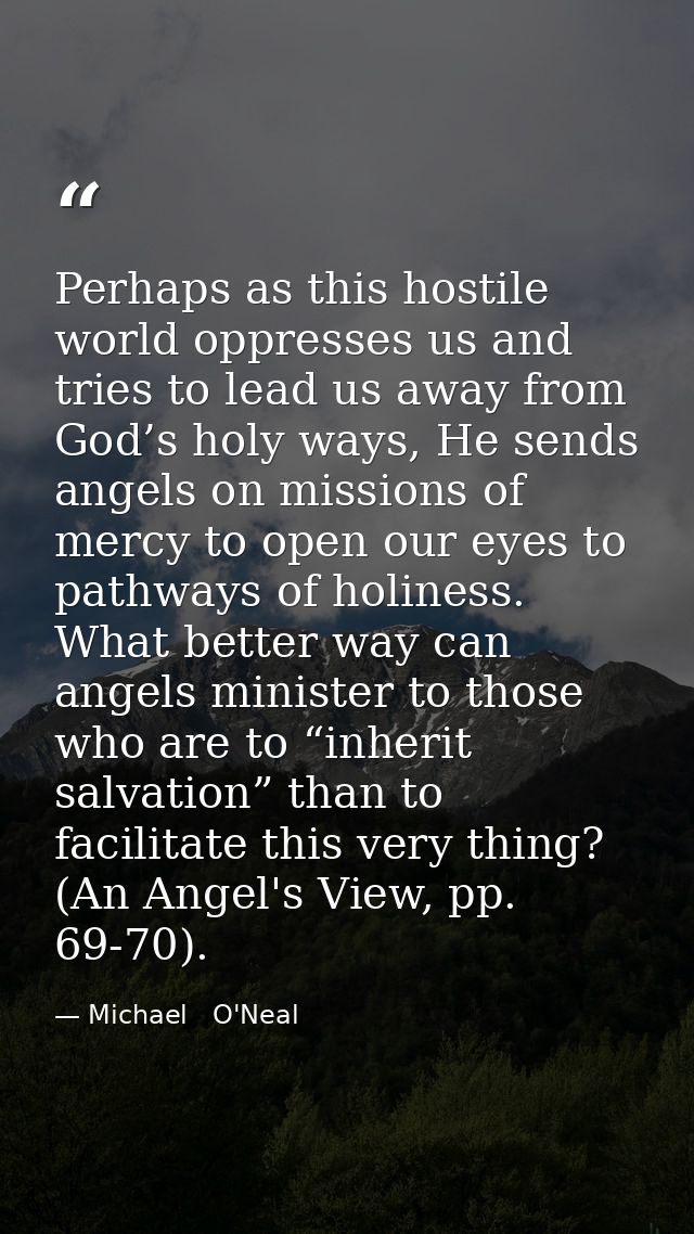 Perhaps as this hostile world oppresses us and tries to lead us away from God’s holy ways, He sends angels on missions o — Michael   O'Neal