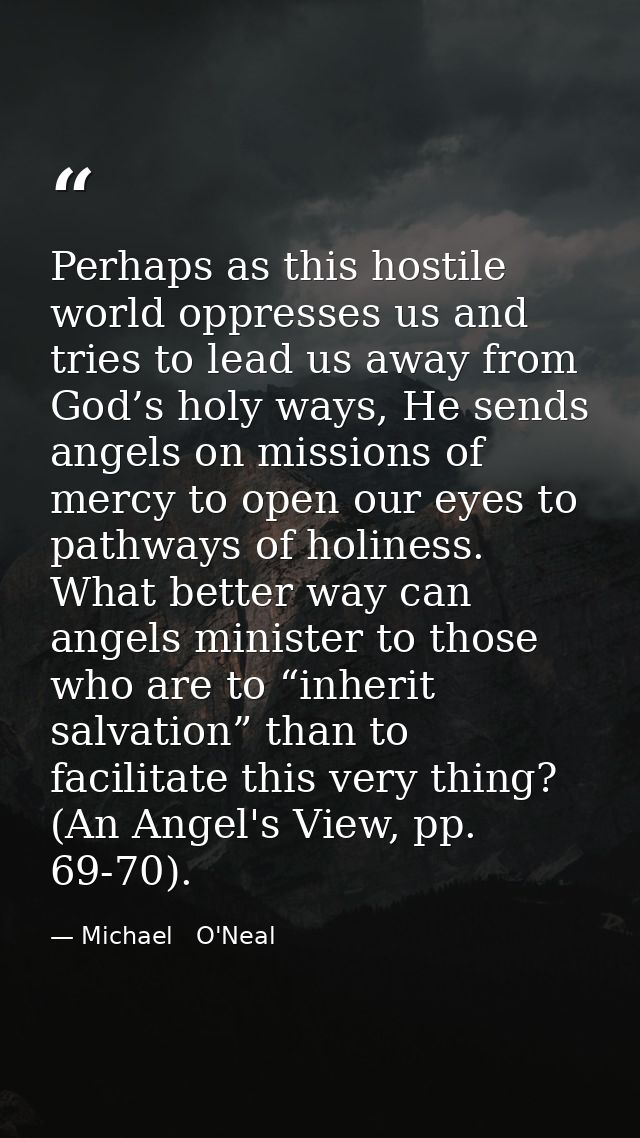 Perhaps as this hostile world oppresses us and tries to lead us away from God’s holy ways, He sends angels on missions o — Michael   O'Neal