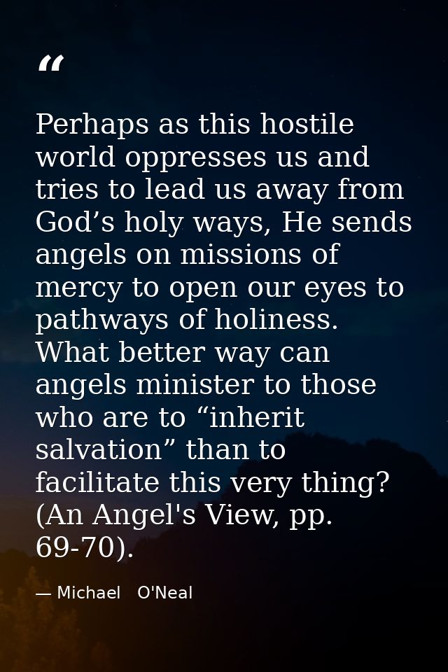 Perhaps as this hostile world oppresses us and tries to lead us away from God’s holy ways, He sends angels on missions o — Michael   O'Neal