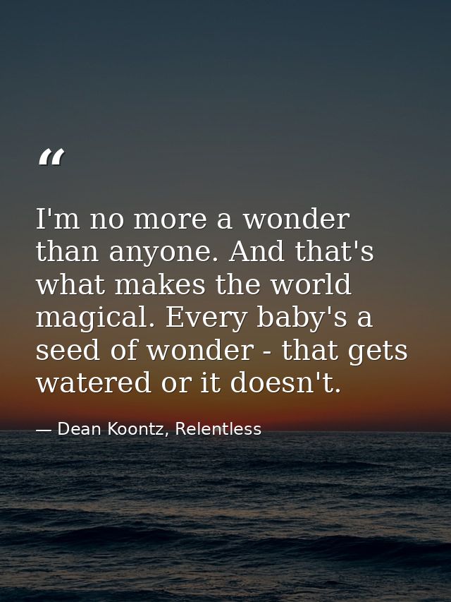 I'm no more a wonder than anyone. And that's what makes the world magical. Every baby's a seed of wonder - that gets wat — Dean Koontz, Relentless