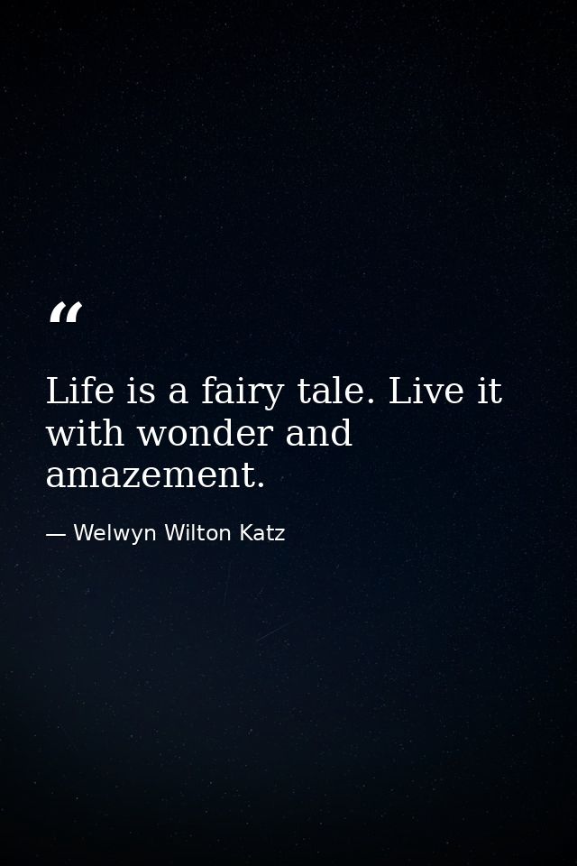 Life is a fairy tale. Live it with wonder and amazement. — Welwyn Wilton Katz