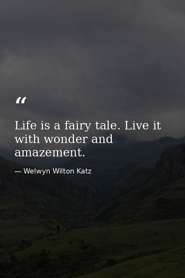 Life is a fairy tale. Live it with wonder and amazement. — Welwyn Wilton Katz
