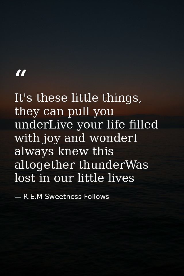 It's these little things, they can pull you underLive your life filled with joy and wonderI always knew this altogether  — R.E.M Sweetness Follows