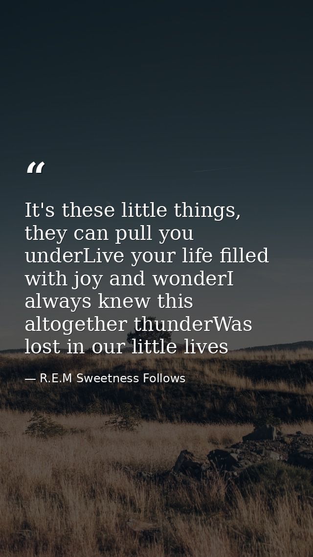 It's these little things, they can pull you underLive your life filled with joy and wonderI always knew this altogether  — R.E.M Sweetness Follows