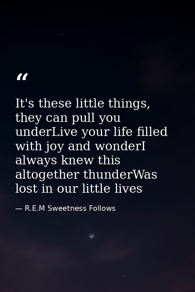 It's these little things, they can pull you underLive your life filled with joy and wonderI always knew this altogether  — R.E.M Sweetness Follows