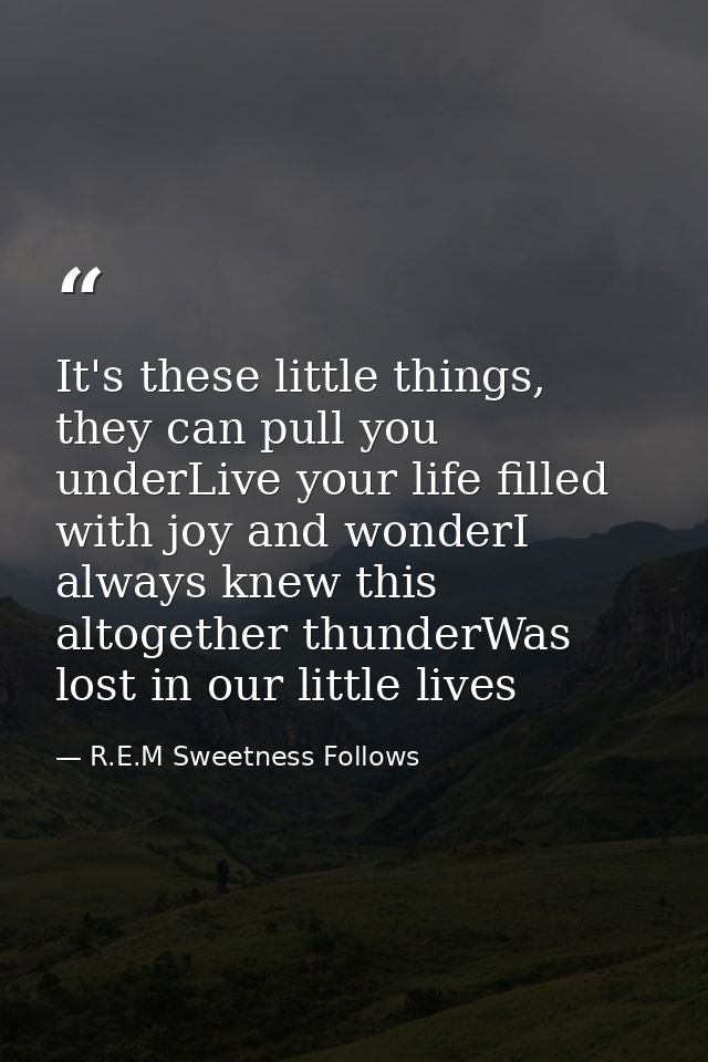 It's these little things, they can pull you underLive your life filled with joy and wonderI always knew this altogether  — R.E.M Sweetness Follows