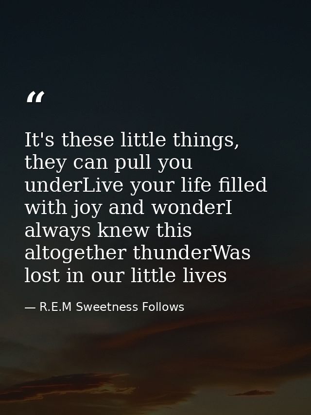 It's these little things, they can pull you underLive your life filled with joy and wonderI always knew this altogether  — R.E.M Sweetness Follows