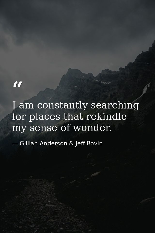 I am constantly searching for places that rekindle my sense of wonder. — Gillian Anderson & Jeff Rovin