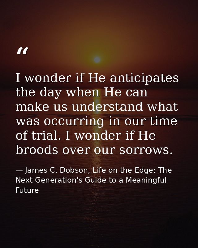 I wonder if He anticipates the day when He can make us understand what was occurring in our time of trial. I wonder if H — James C. Dobson, Life on the Edge: The Next Generation's Guide to a Meaningful Future