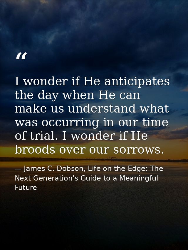 I wonder if He anticipates the day when He can make us understand what was occurring in our time of trial. I wonder if H — James C. Dobson, Life on the Edge: The Next Generation's Guide to a Meaningful Future
