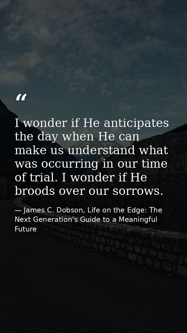 I wonder if He anticipates the day when He can make us understand what was occurring in our time of trial. I wonder if H — James C. Dobson, Life on the Edge: The Next Generation's Guide to a Meaningful Future