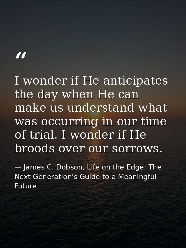 I wonder if He anticipates the day when He can make us understand what was occurring in our time of trial. I wonder if H — James C. Dobson, Life on the Edge: The Next Generation's Guide to a Meaningful Future