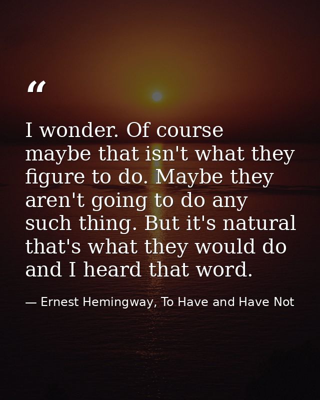 I wonder. Of course maybe that isn't what they figure to do. Maybe they aren't going to do any such thing. But it's natu — Ernest Hemingway, To Have and Have Not