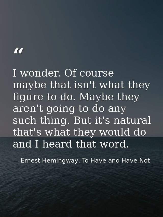 I wonder. Of course maybe that isn't what they figure to do. Maybe they aren't going to do any such thing. But it's natu — Ernest Hemingway, To Have and Have Not