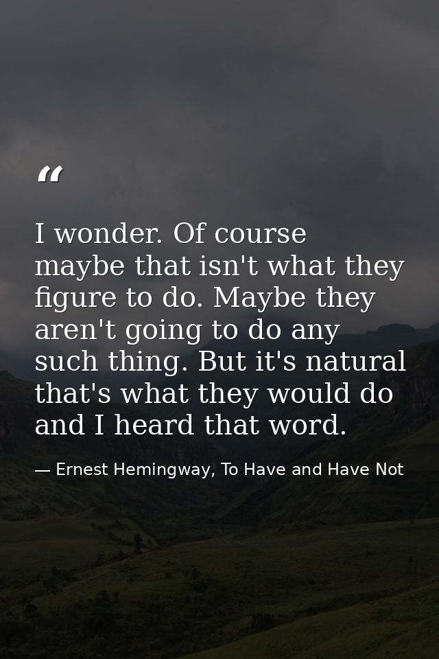 I wonder. Of course maybe that isn't what they figure to do. Maybe they aren't going to do any such thing. But it's natu — Ernest Hemingway, To Have and Have Not