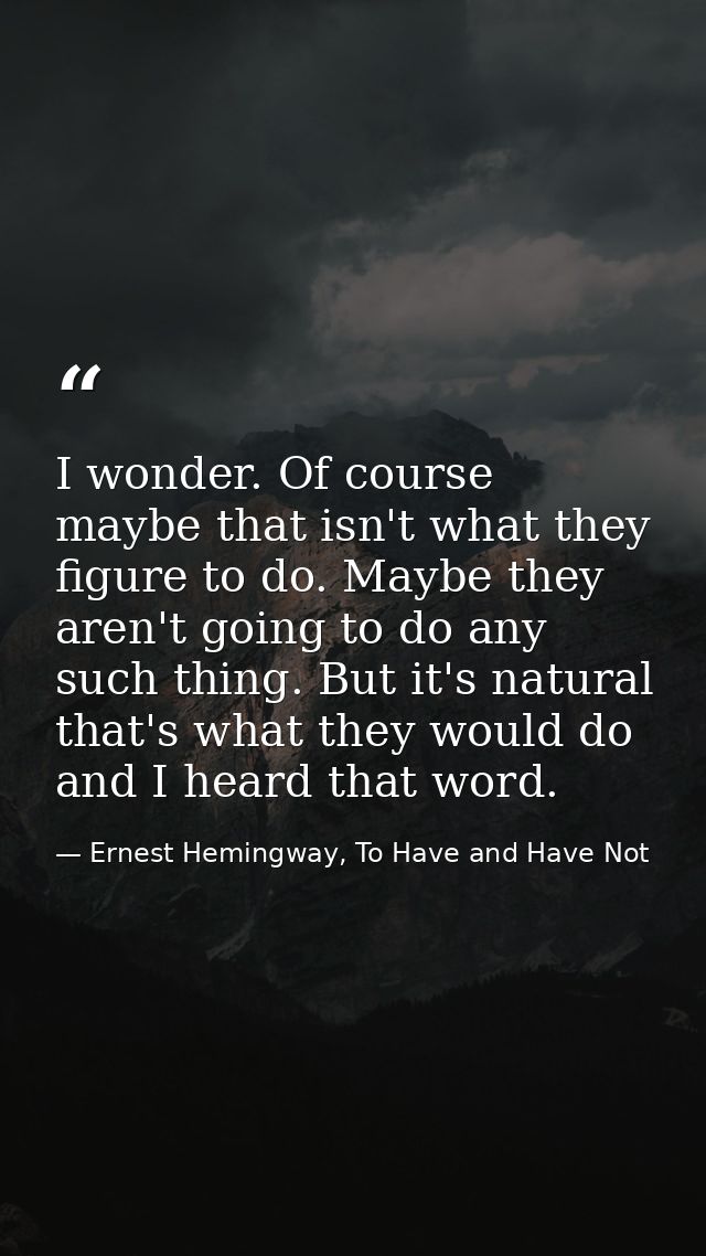 I wonder. Of course maybe that isn't what they figure to do. Maybe they aren't going to do any such thing. But it's natu — Ernest Hemingway, To Have and Have Not