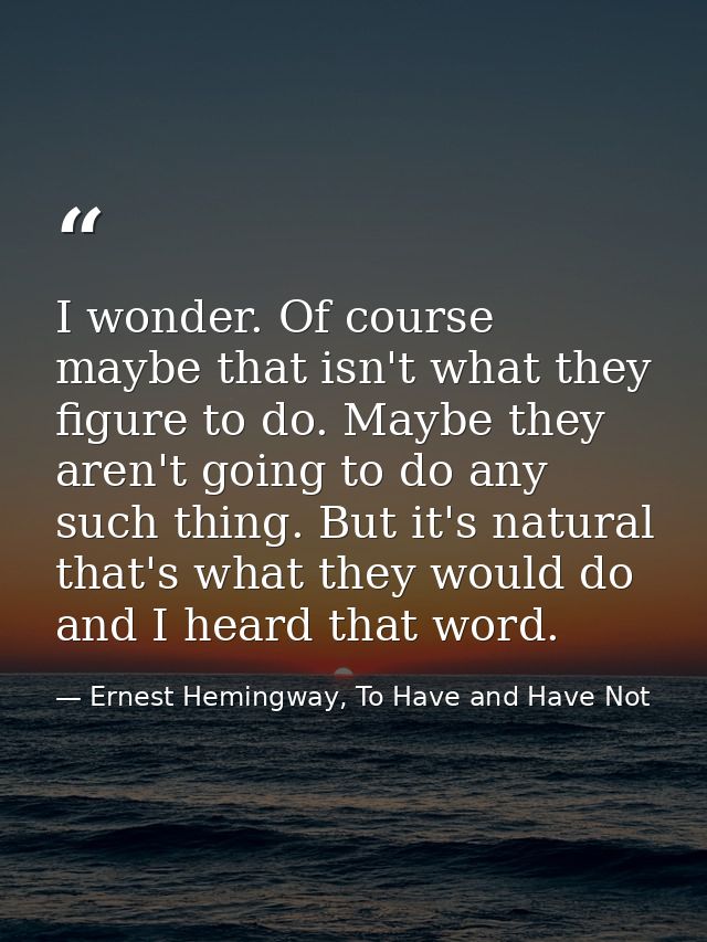I wonder. Of course maybe that isn't what they figure to do. Maybe they aren't going to do any such thing. But it's natu — Ernest Hemingway, To Have and Have Not