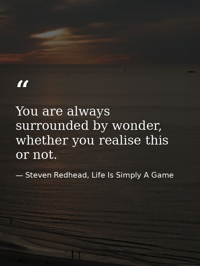 You are always surrounded by wonder, whether you realise this or not. — Steven Redhead, Life Is Simply A Game