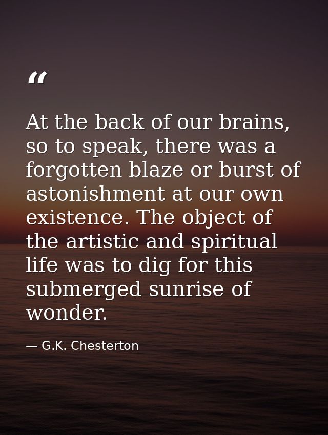 At the back of our brains, so to speak, there was a forgotten blaze or burst of astonishment at our own existence. The o — G.K. Chesterton